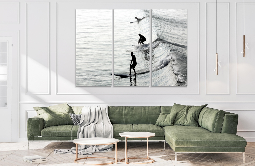 

Картина на холсте Модульные Модульная картина Three Silhouettes Of Surfers 3 картины 25х50 см.