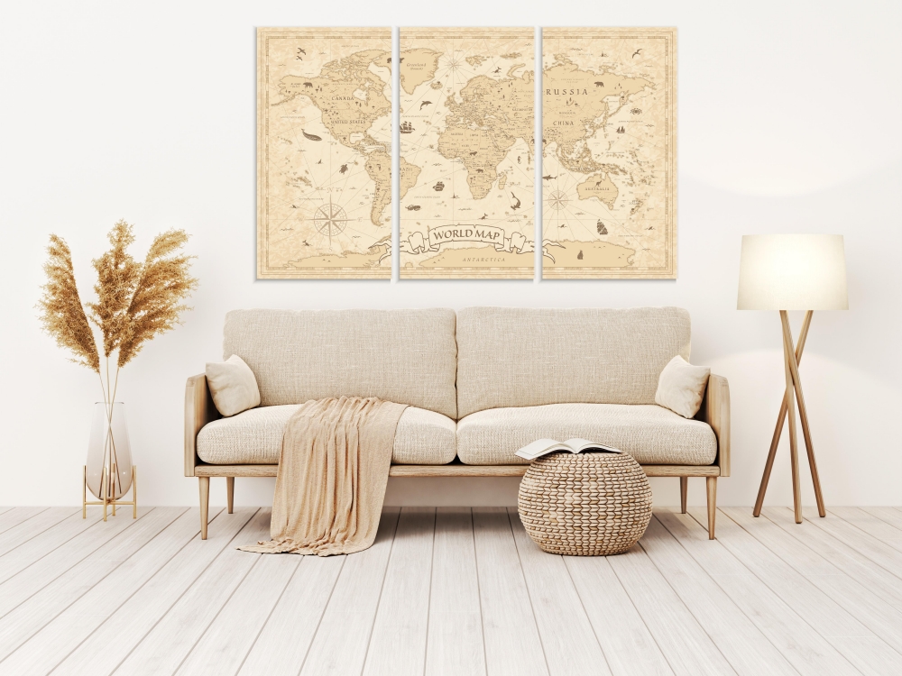 

Картина на холсте Модульные Модульная картина Vintage Map Of The World 3 картины 40х80 см.