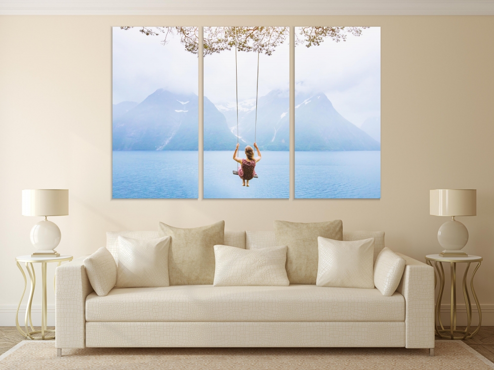 

Картина на холсте Модульные Модульная картина Swing With Mountain View 3 картины 25х50 см.