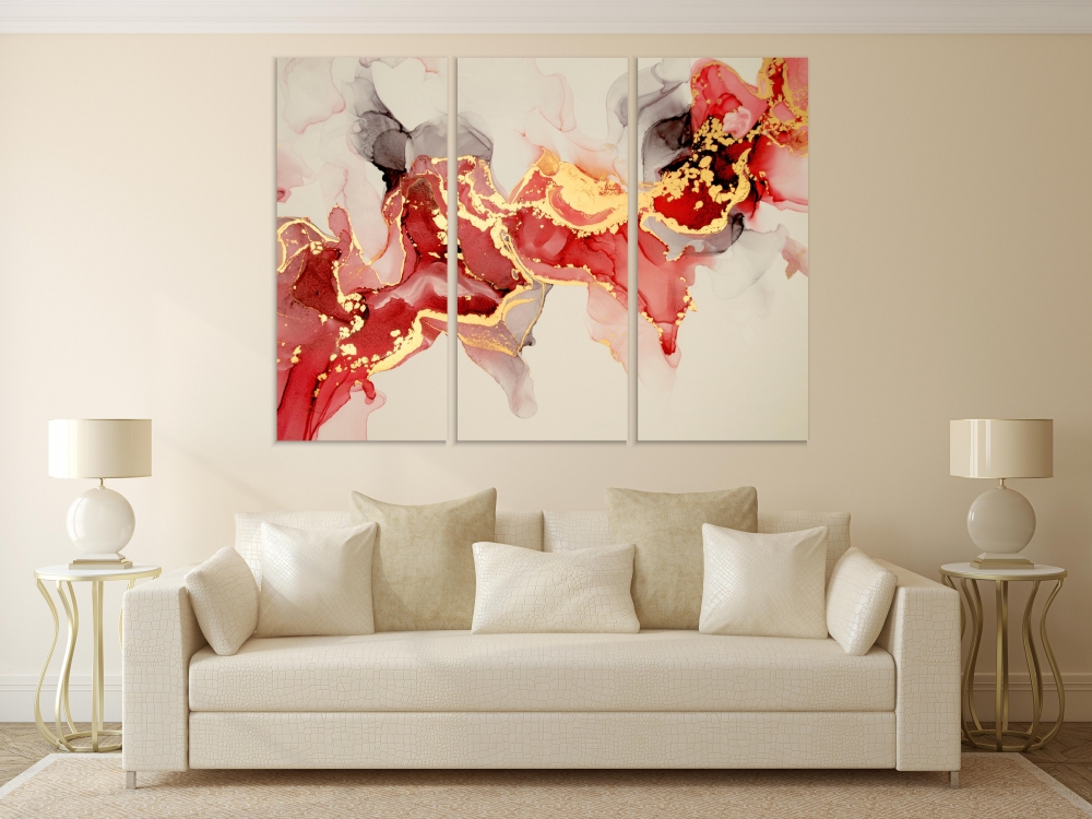

Картина на холсте Модульные Модульная картина Red And Gold Design 3 картины 60х120 см.