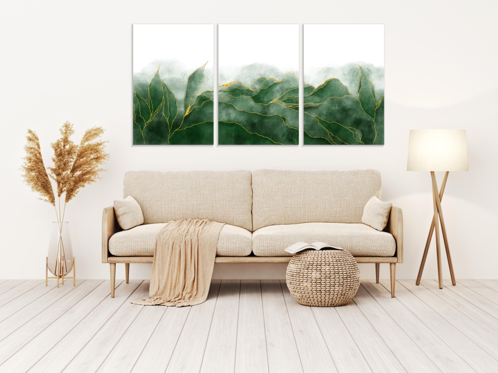 

Картина на холсте Модульные Модульная картина Green Colors And Gold Veins 3 картины 60х120 см.