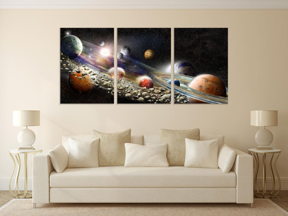

Картина на холсте Модульные Модульная картина Alien Solar System With Asteroid Ring 3 картины 45х90 см.
