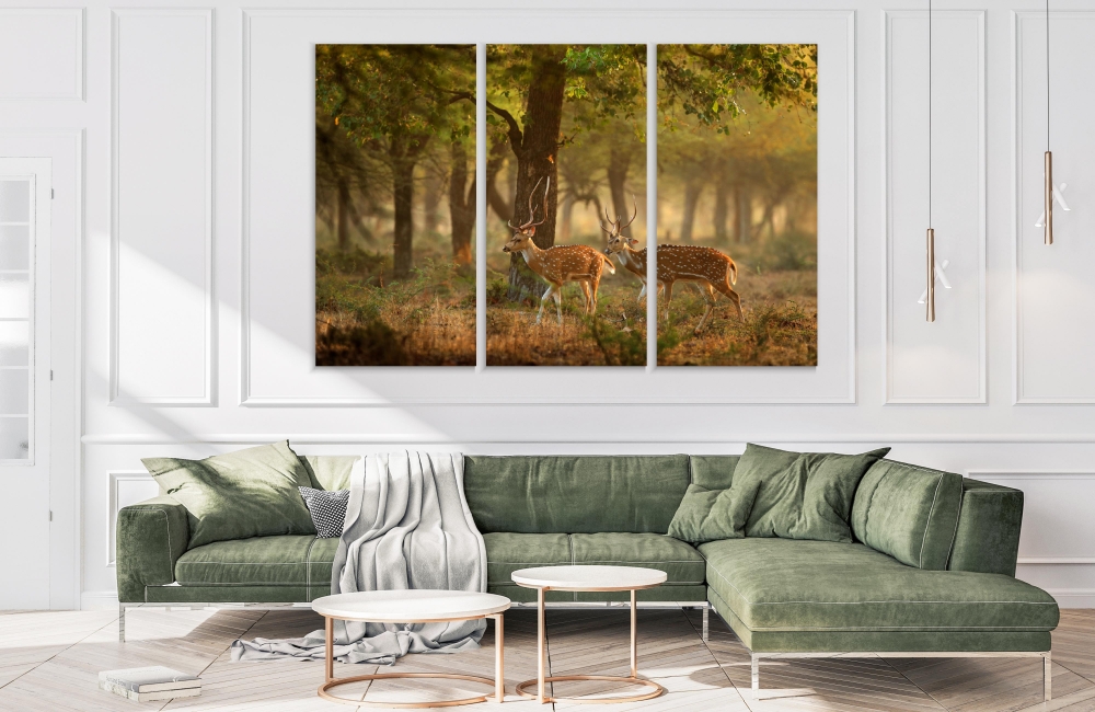 

Картина на холсте Модульные Модульная картина Deer Couple In The Forest 3 картины 60х120 см.