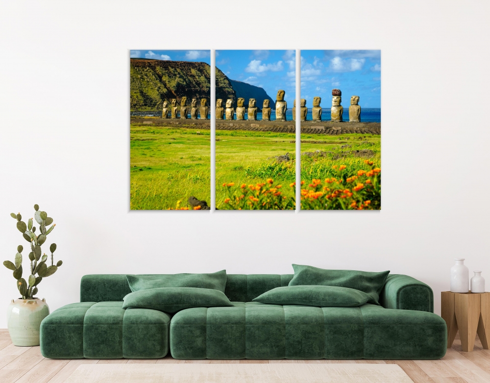 

Картина на холсте Модульные Модульная картина Moais At Ahu Tongariki 3 картины 70х140 см.