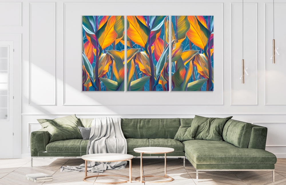 

Картина на холсте Модульные Модульная картина Drawn Exotic Tropical Leaves 3 картины 25х50 см.