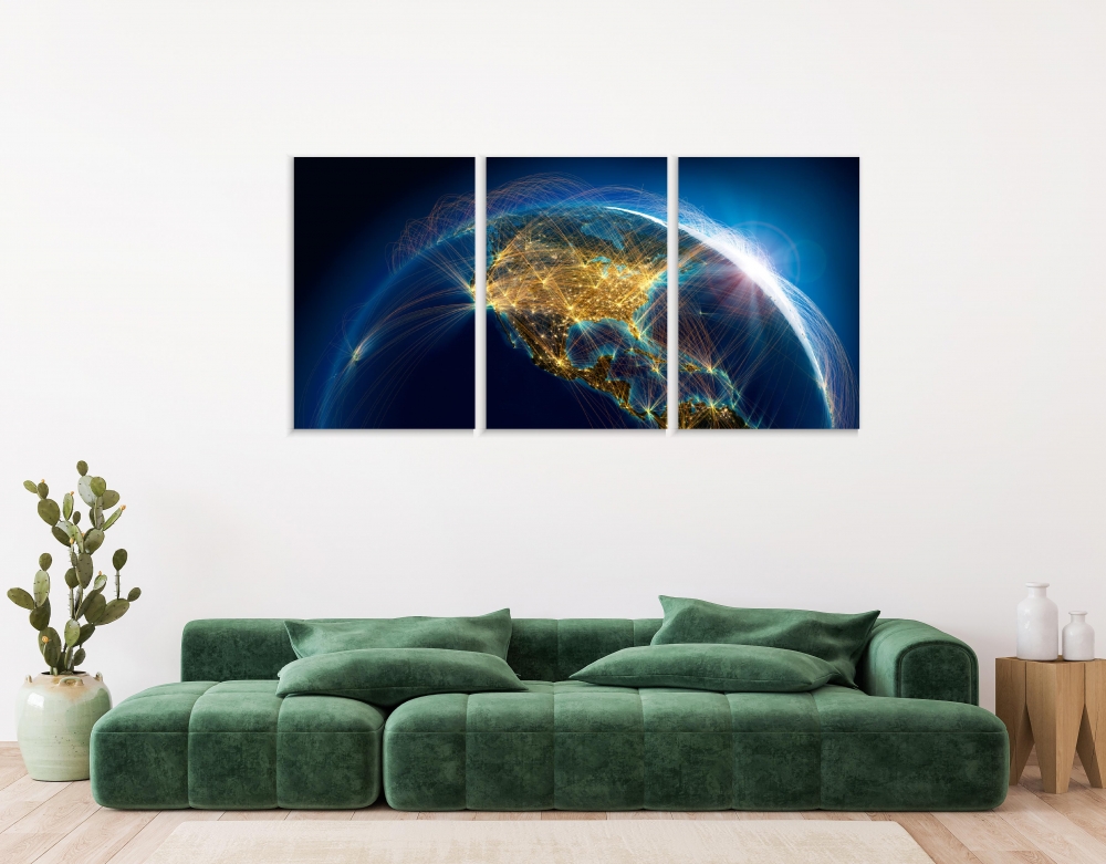 

Картина на холсте Модульные Модульная картина Planet earth with air routes 3 картины 40х80 см.
