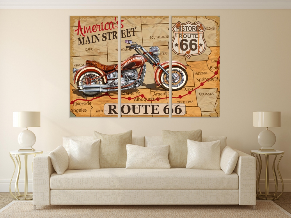 

Картина на холсте Модульные Модульная картина Histiric Route 66 3 картины 45х90 см.
