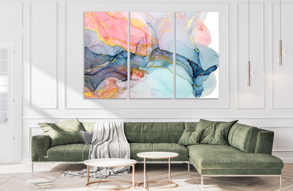 

Картина на холсте Модульные Модульная картина Pink Blue And Gold Paint Stains Illustration 3 картины 60х120 см.