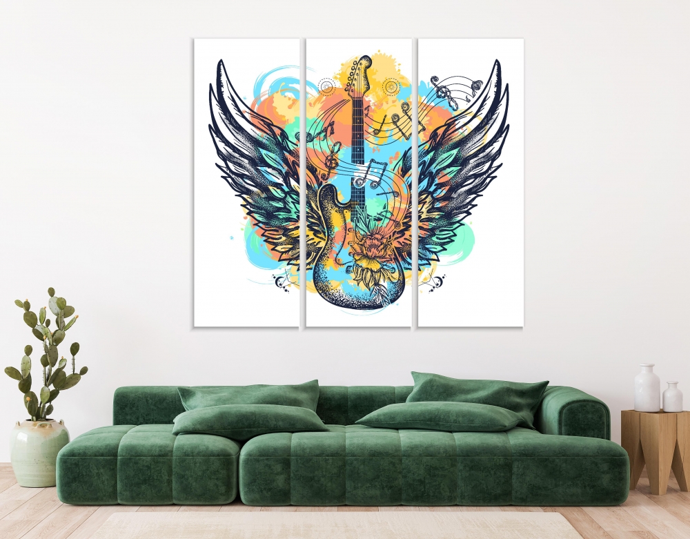 

Картина на холсте Модульные Модульная картина Guitar With Wings 3 картины 60х120 см.