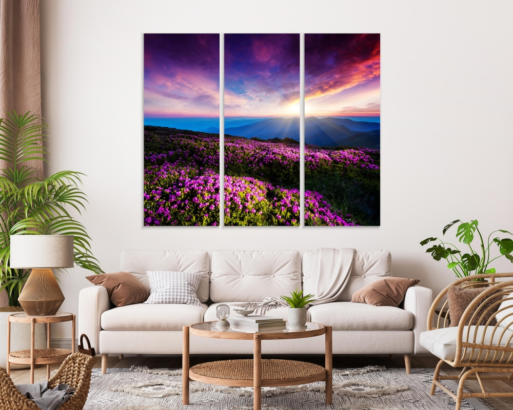 

Картина на холсте Модульные Модульная картина Magic Pink Rhododendron Flowers 3 картины 40х80 см.