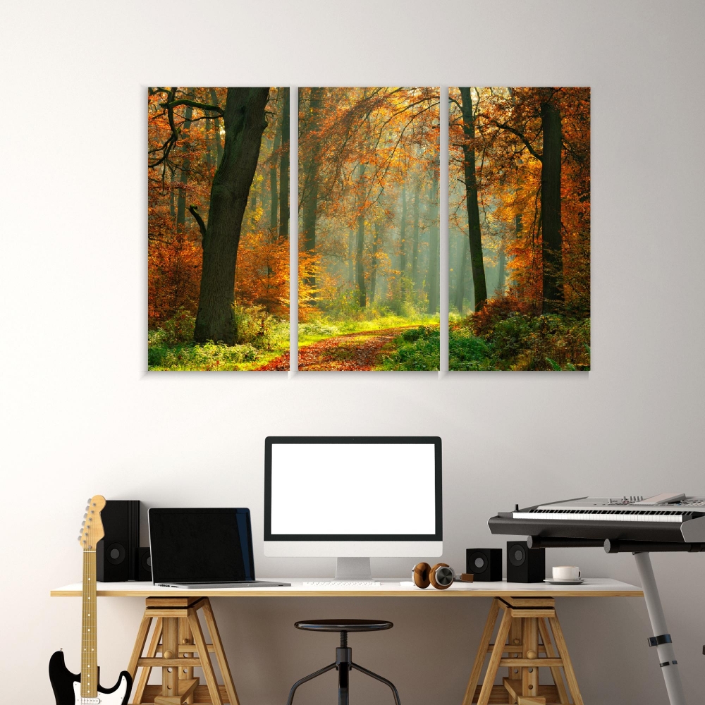 

Картина на холсте Модульные Модульная картина Autumn Foggy Forest 3 картины 30х60 см.