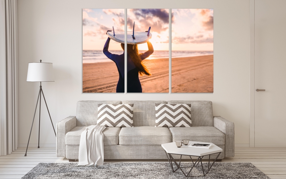 

Картина на холсте Модульные Модульная картина Surfer Girl With Long Hair 3 картины 40х80 см.
