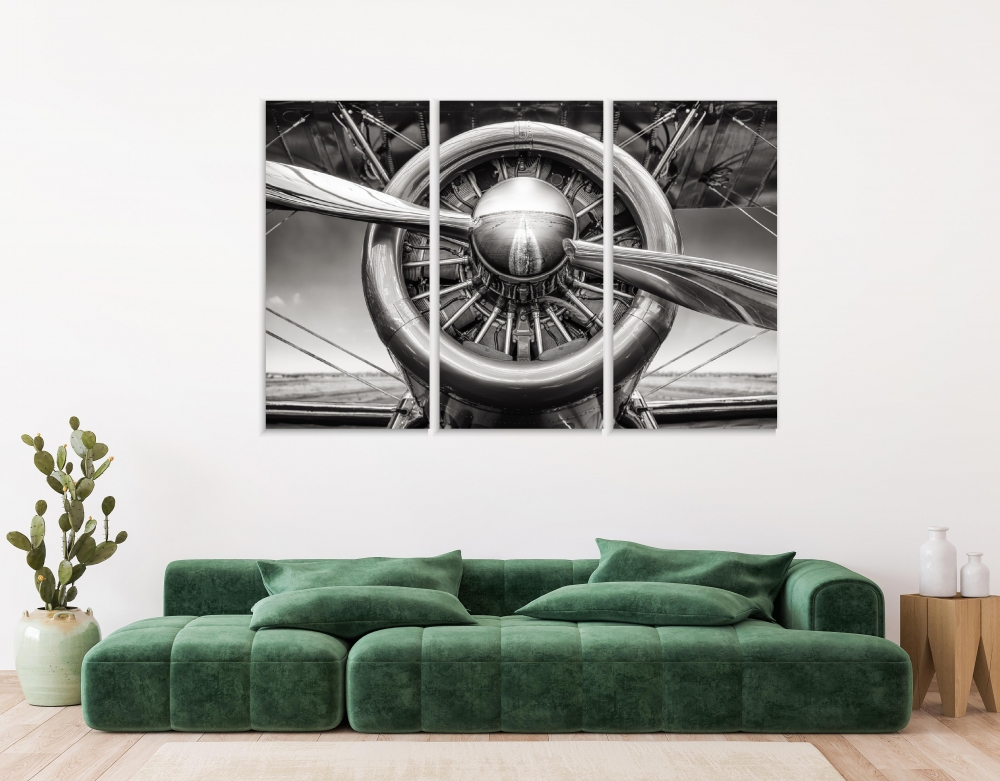 

Картина на холсте Модульные Модульная картина Aircraft Radial Engine 3 картины 60х120 см.