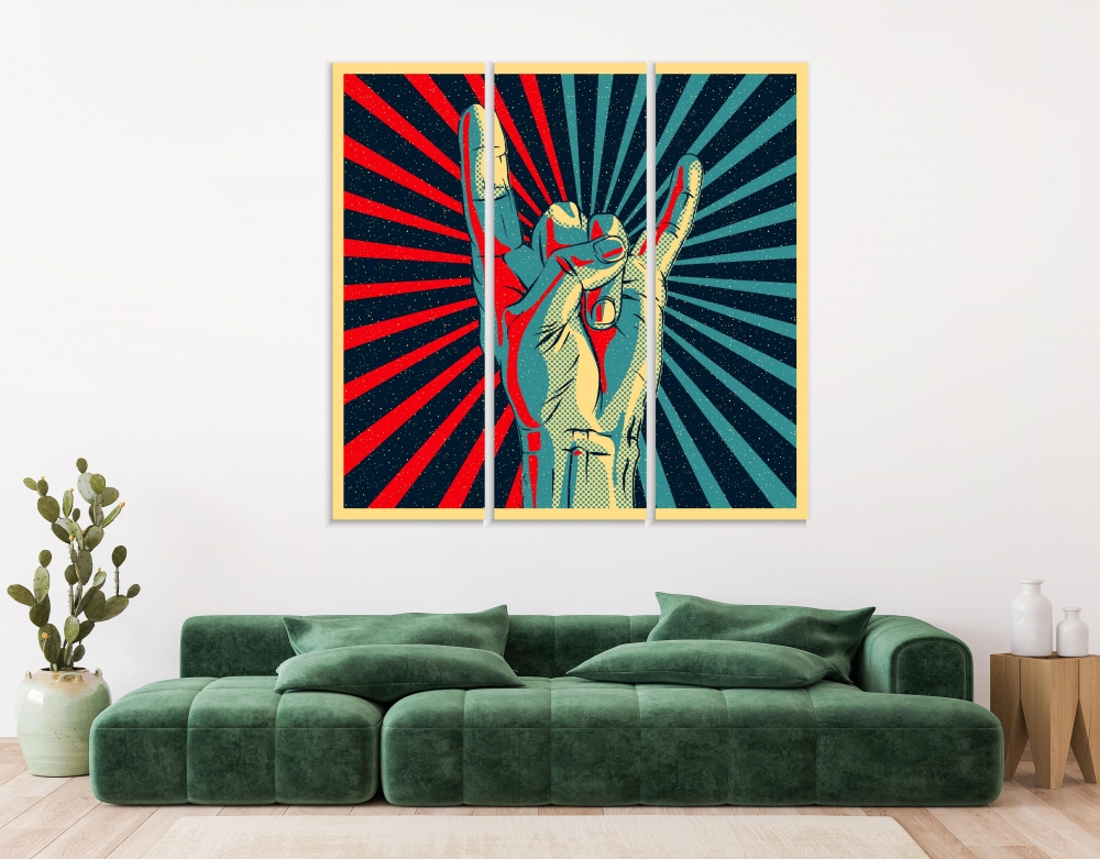 

Картина на холсте Модульные Модульная картина Rock And Roll Gesture 3 картины 30х60 см.