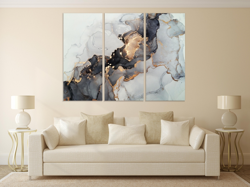 

Картина на холсте Модульные Модульная картина Black And Gold 3 картины 60х120 см.