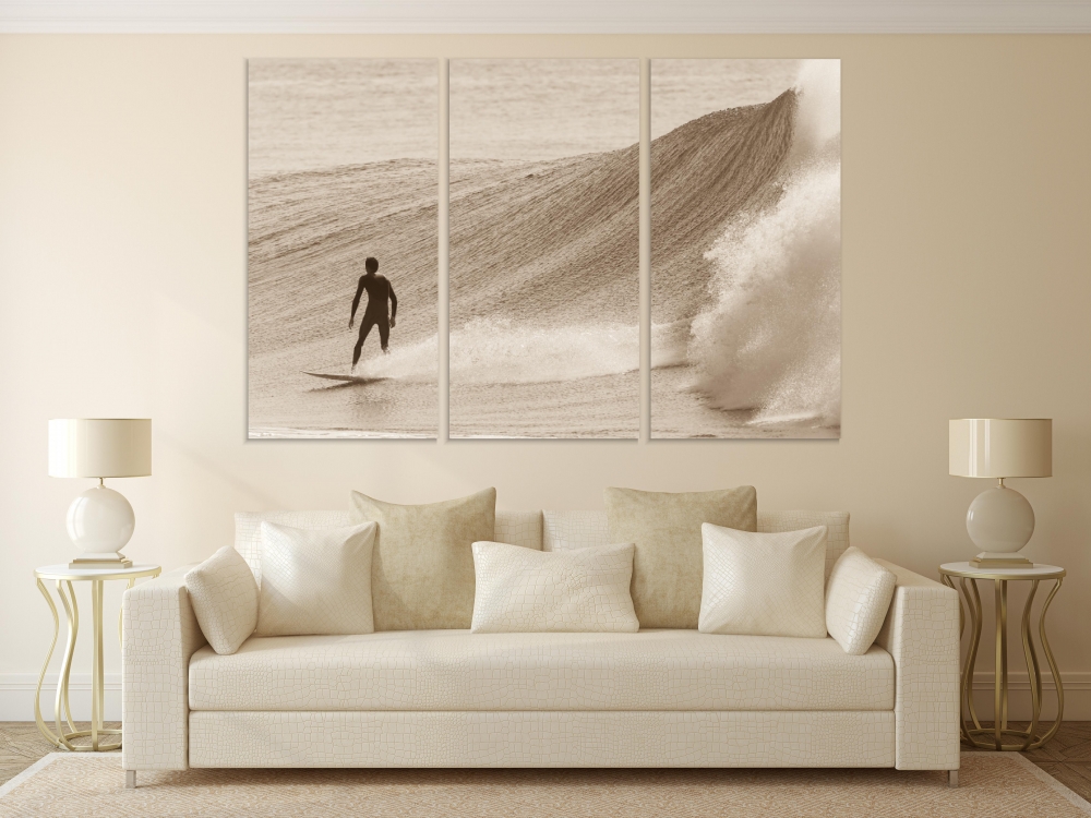 

Картина на холсте Модульные Модульная картина Surfer On The Ocean Wave In Vintage Style 3 картины 60х120 см.