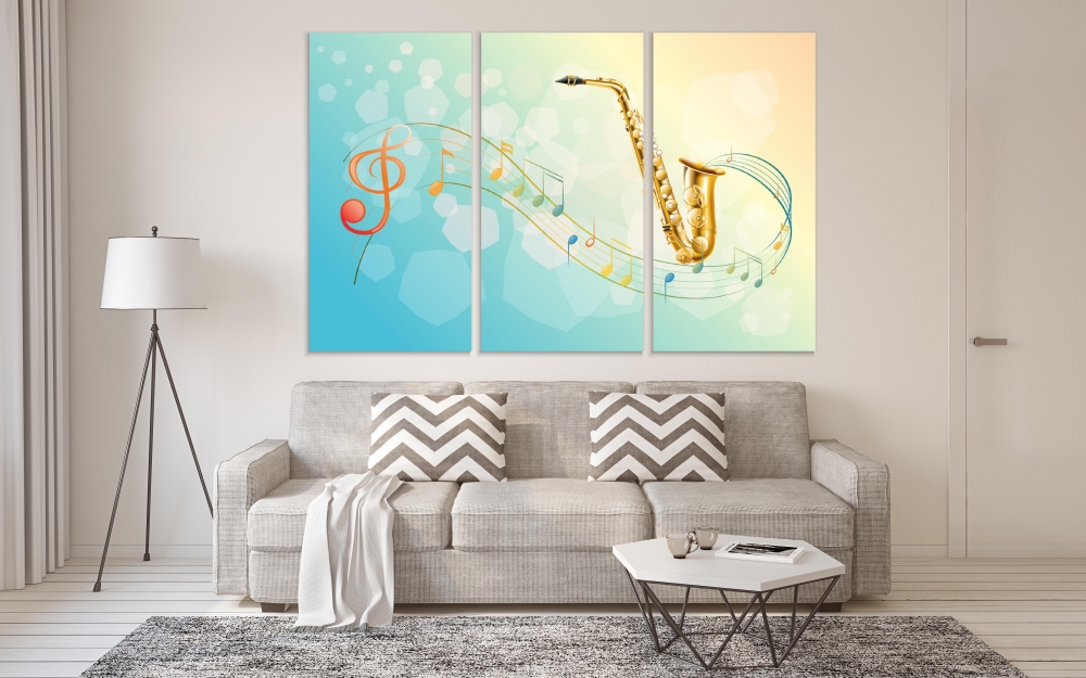 

Картина на холсте Модульные Модульная картина Saxophone And Musical Symbols 3 картины 60х120 см.