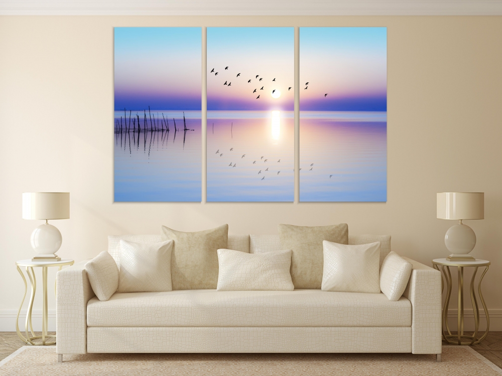 

Картина на холсте Модульные Модульная картина Sunrise Over The Lake 3 картины 45х90 см.