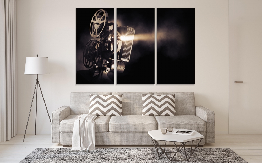 

Картина на холсте Модульные Модульная картина Old Film Projector With Stream Of Light 3 картины 45х90 см.