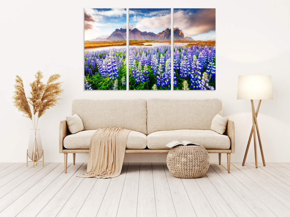 

Картина на холсте Модульные Модульная картина Great View Of Lupine Flowers 3 картины 60х120 см.