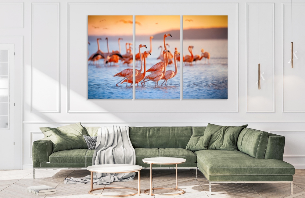 

Картина на холсте Модульные Модульная картина Flock Of Pink Flamingos 3 картины 30х60 см.