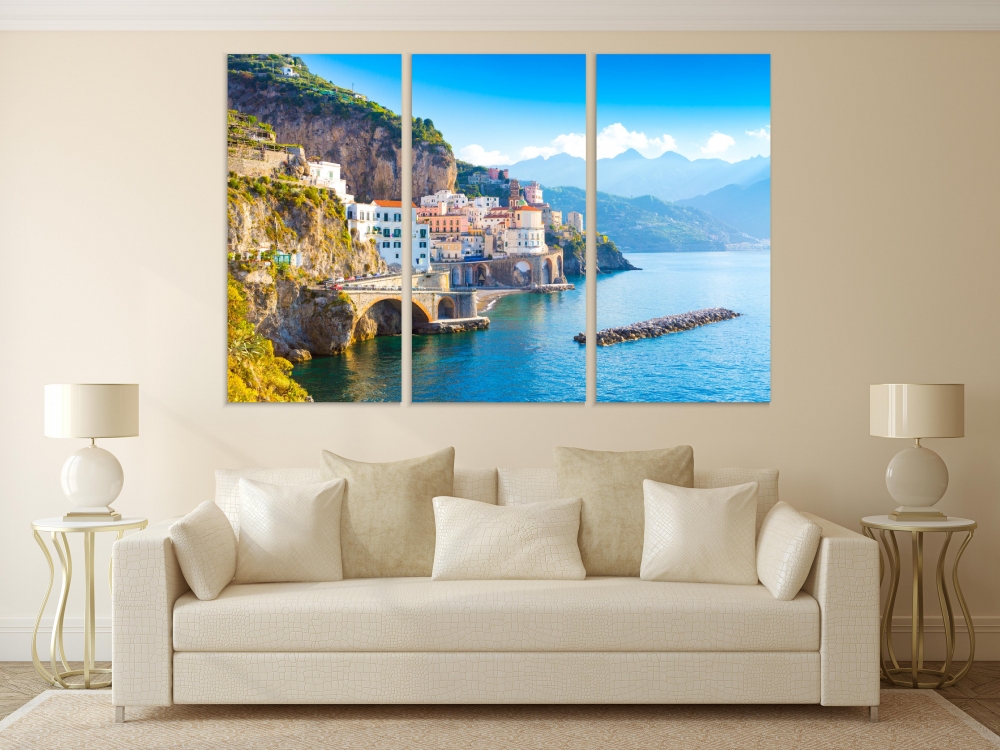 

Картина на холсте Модульные Модульная картина Morning View Amalfi Cityscape 3 картины 25х50 см.