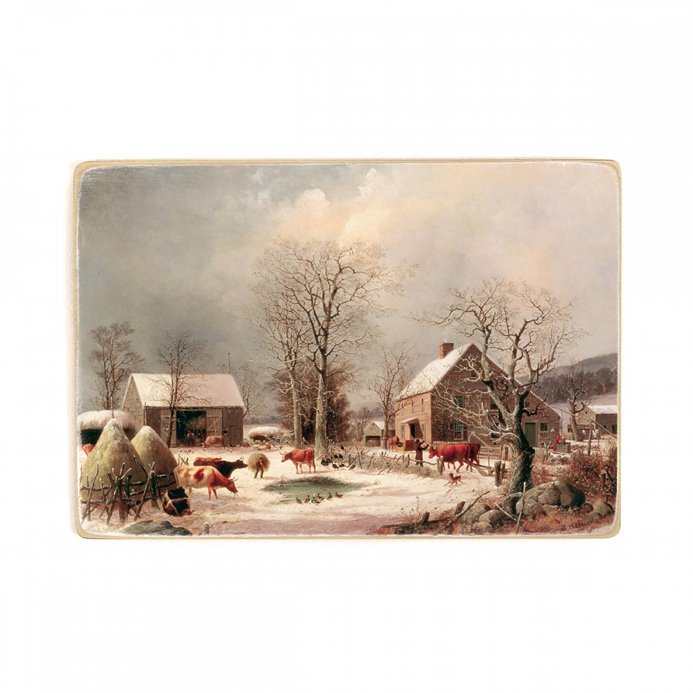 

Деревянный постер Искусство George Henry Durrie - Farmyard in Winter А1