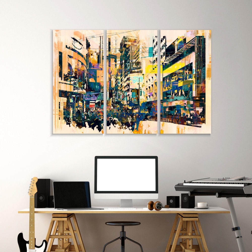 

Картина на холсте Модульные Модульная картина Abstract Art Of Cityscape 3 картины 40х80 см.