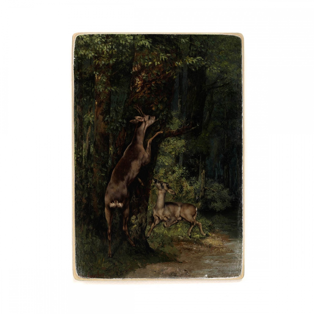 

Деревянный постер Искусство Gustave Courbet - Deer in the Forest А1