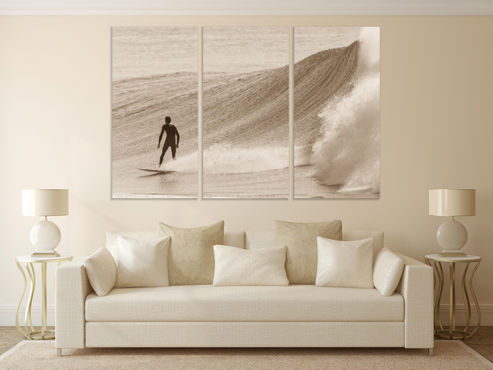 

Картина на холсте Модульные Модульная картина Surfer On The Ocean Wave In Vintage Style 3 картины 30х60 см.