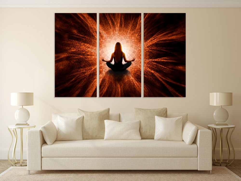 

Картина на холсте Модульные Модульная картина Woman In Meditation With Mandala 3 картины 45х90 см.