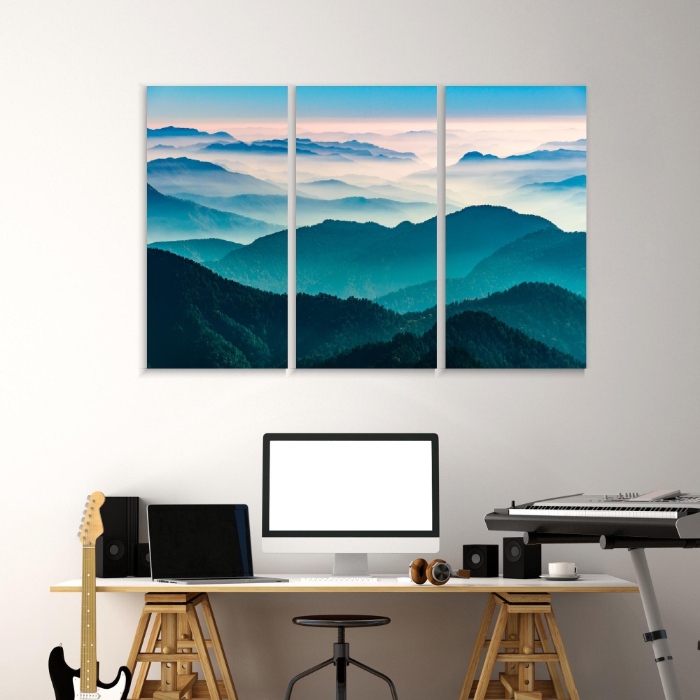 

Картина на холсте Модульные Модульная картина горный хребет Гималаев, Индия. 3 картины 30х60 см.