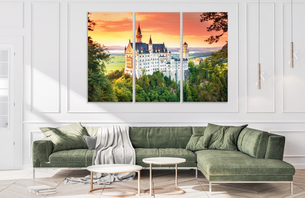 

Картина на холсте Модульные Модульная картина Neuschwanstein Summer Landscape 3 картины 70х140 см.