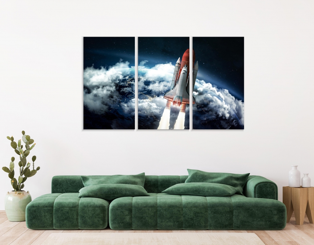 

Картина на холсте Модульные Модульная картина Space Shuttle In The Atmosphere 3 картины 60х120 см.