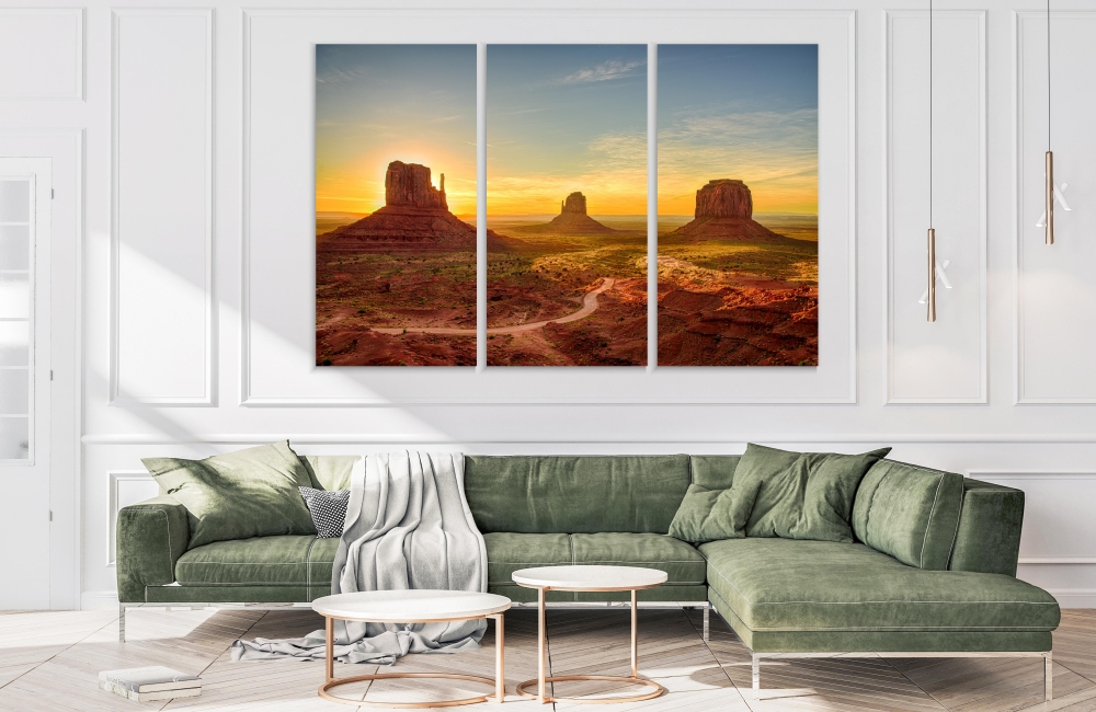 

Картина на холсте Модульные Модульная картина Sunrise In Monument Valley 3 картины 70х140 см.