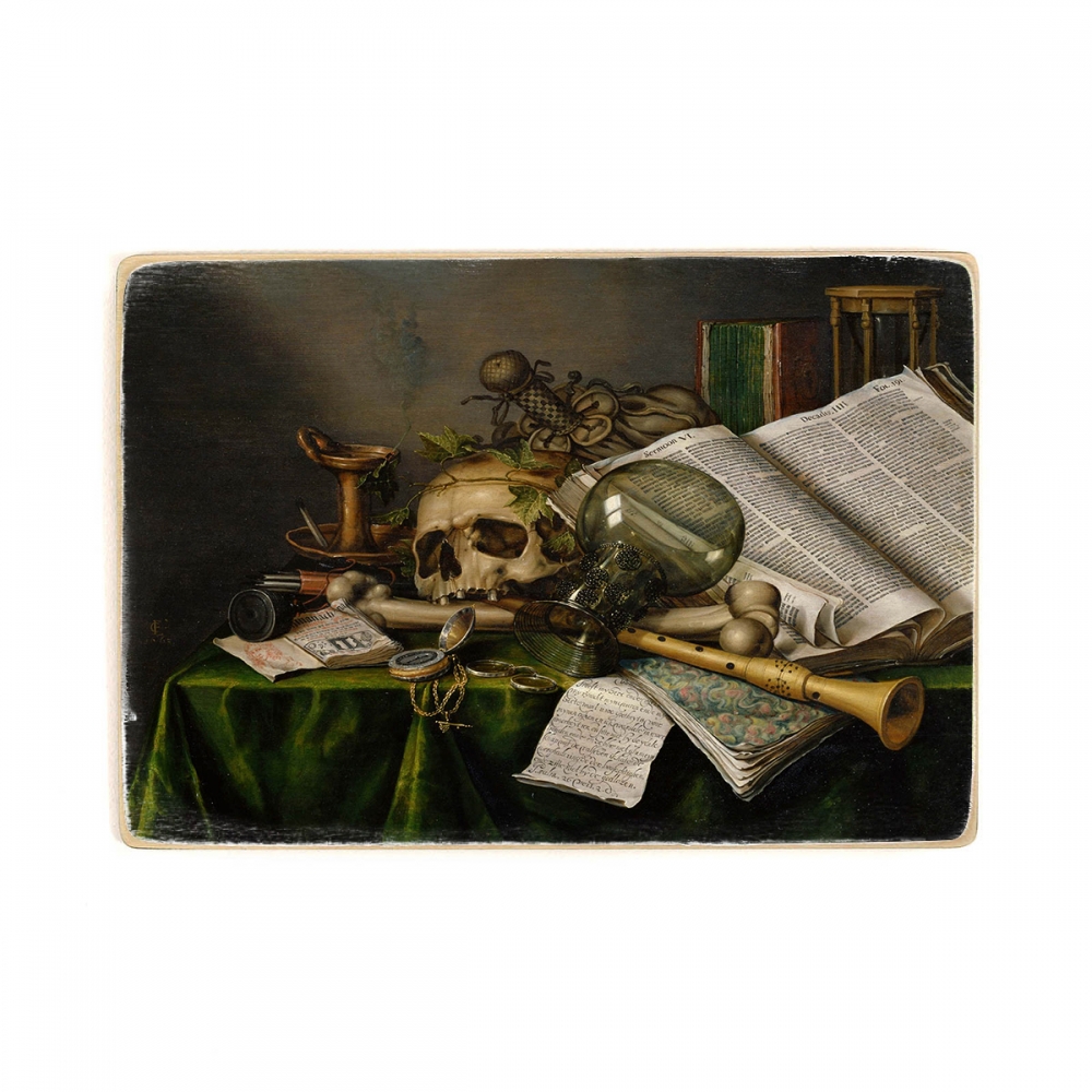 

Деревянный постер Искусство Edwaert Collier - Vanitas - Still Life with Books and Manuscripts and a Skull А1