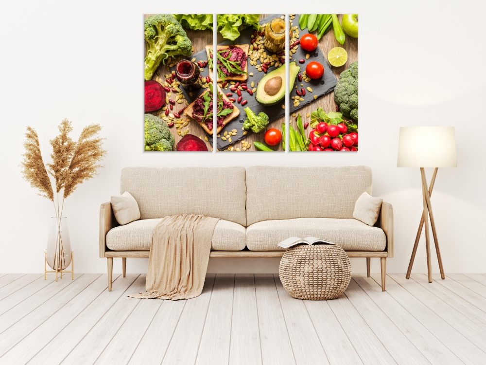 

Картина на холсте Модульные Модульная картина Healthy Food 3 картины 60х120 см.