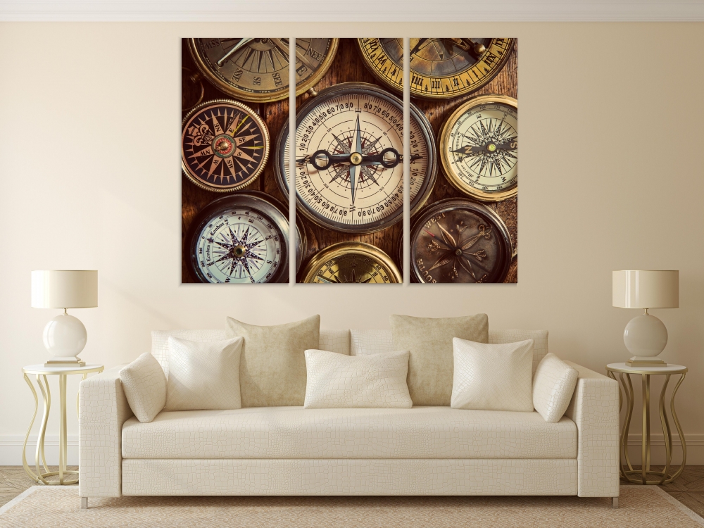 

Картина на холсте Модульные Модульная картина Old compass on vintage wood 3 картины 30х60 см.