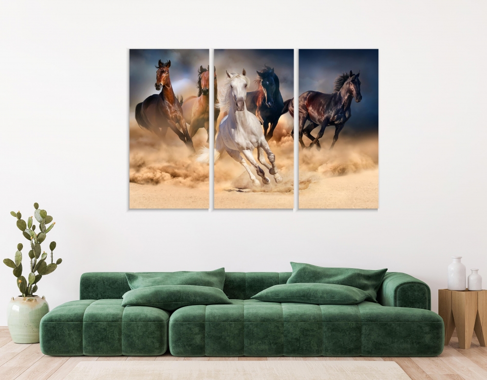 

Картина на холсте Модульные Модульная картина Herd Of Horses 3 картины 30х60 см.