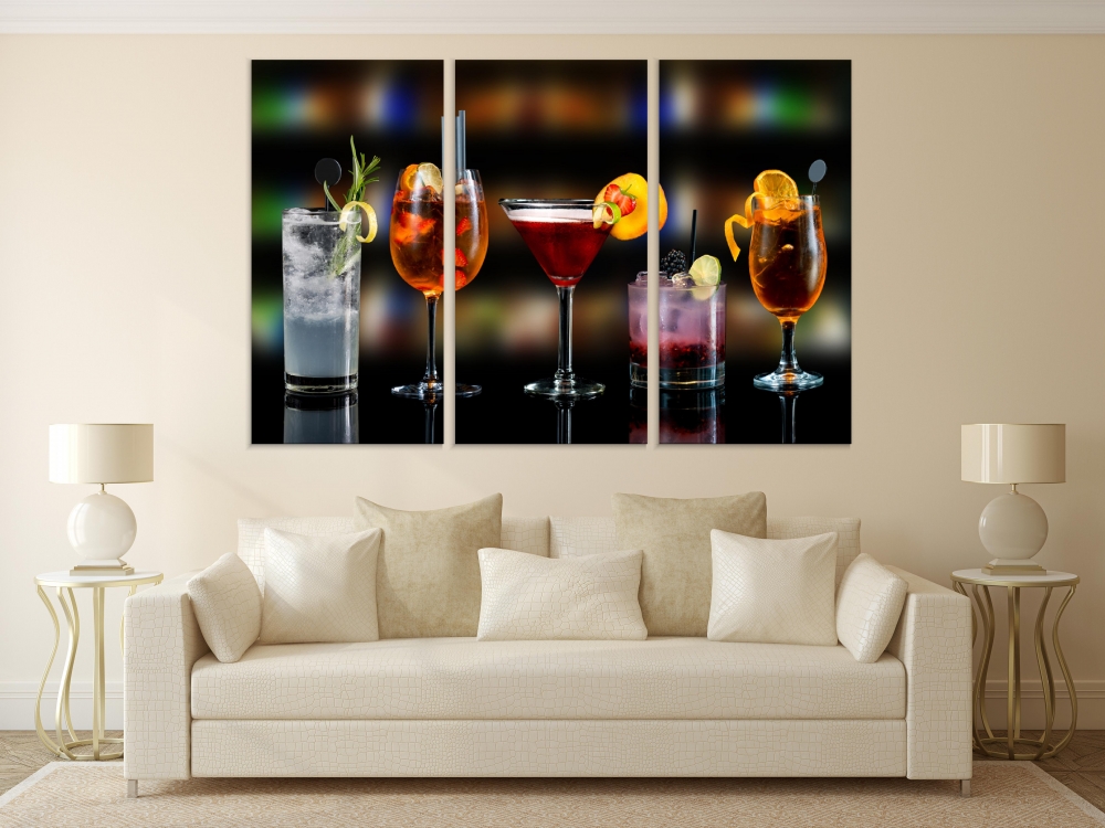 

Картина на холсте Модульные Модульная картина Multicolored cocktails 3 картины 25х50 см.