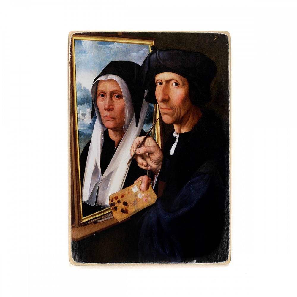 

Деревянный постер Искусство Dirck Jacobsz - Jacob Cornelisz. van Oostsanen Painting a Portrait of His Wife А1