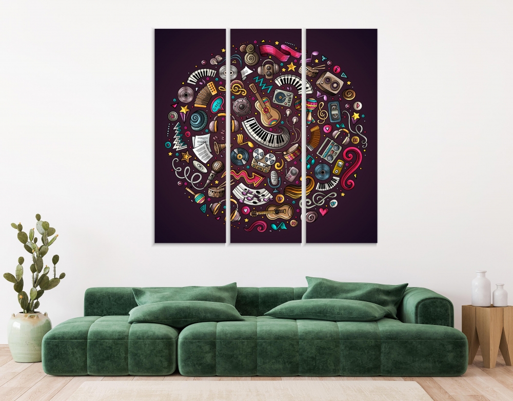 

Картина на холсте Модульные Модульная картина Set Of Musical Instruments 3 картины 25х50 см.