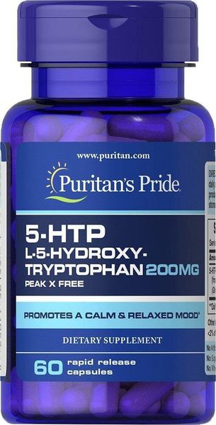 

5-HTP 5- гідрокси L-триптофан Puritan's Pride 200 мг 60 капсул (PP005)