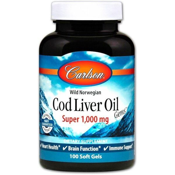 

Рыбий жир из печени трески Cod Liver Oil Gems Carlson Labs 1000 мг 100 капсул (CAR096)