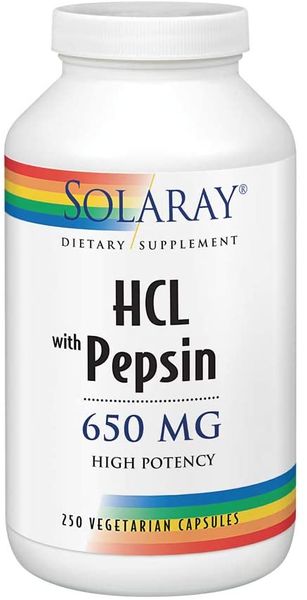 

Бетаин HCl + пепсин HCL with Pepsin Solaray 650 мг 250 капсул (SR092)