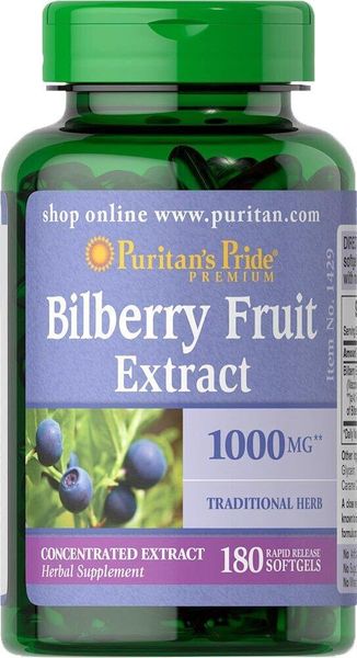 

Черника Bilberry Fruit Extract Puritan's Pride 180 капсул (PP290)