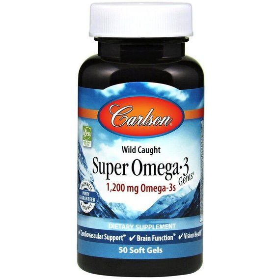 

Рыбий жир Super Omega·3 Gems Fish Oil Concentrate Carlson Labs 1000 мг 50 капсул (CAR085)