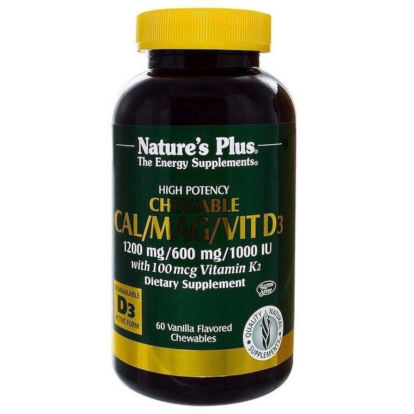 

Жевательный кальций/магний/витамин D3 Cal/Mag/Vit D3 Nature's Plus ваниль 60 жевательных таблеток (NP175)