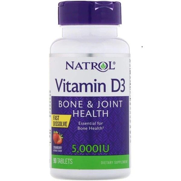 

Витамин D3 Vitamin D3 Fast Dissolve Strawberry Flavor Natrol клубника 5000 МЕ 90 таблеток (NTRL034)