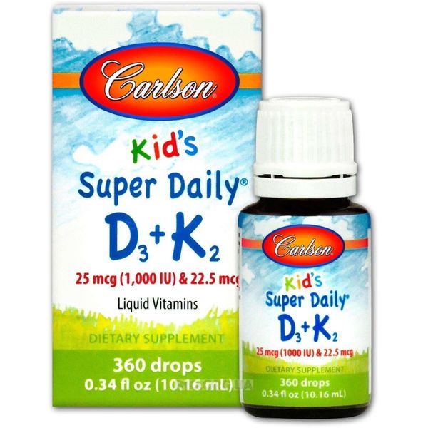 

Витамин D3 + K2 для детей 25 мкг 1000 МЕ и 22.5 мкг Kids Super Daily D3+K2Carlson Labs 10.16 мл (CAR020)